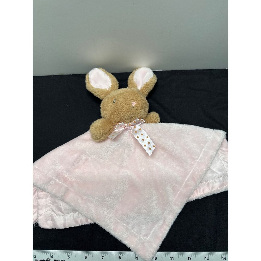 Dan Dee MTY Soft Pink Baby Security Blanket Plush Bunny Head Rattle Satin Backin